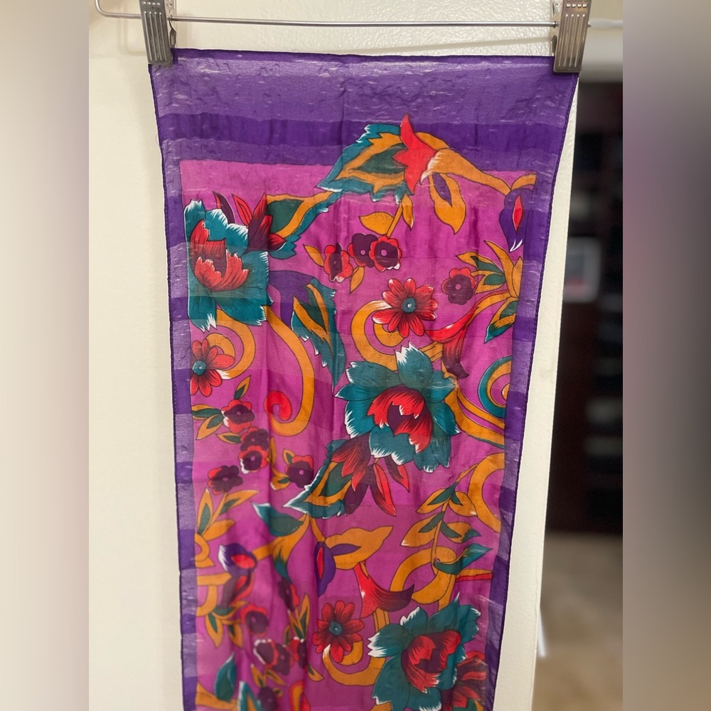 Purple & Magenta Floral Silk Scarf